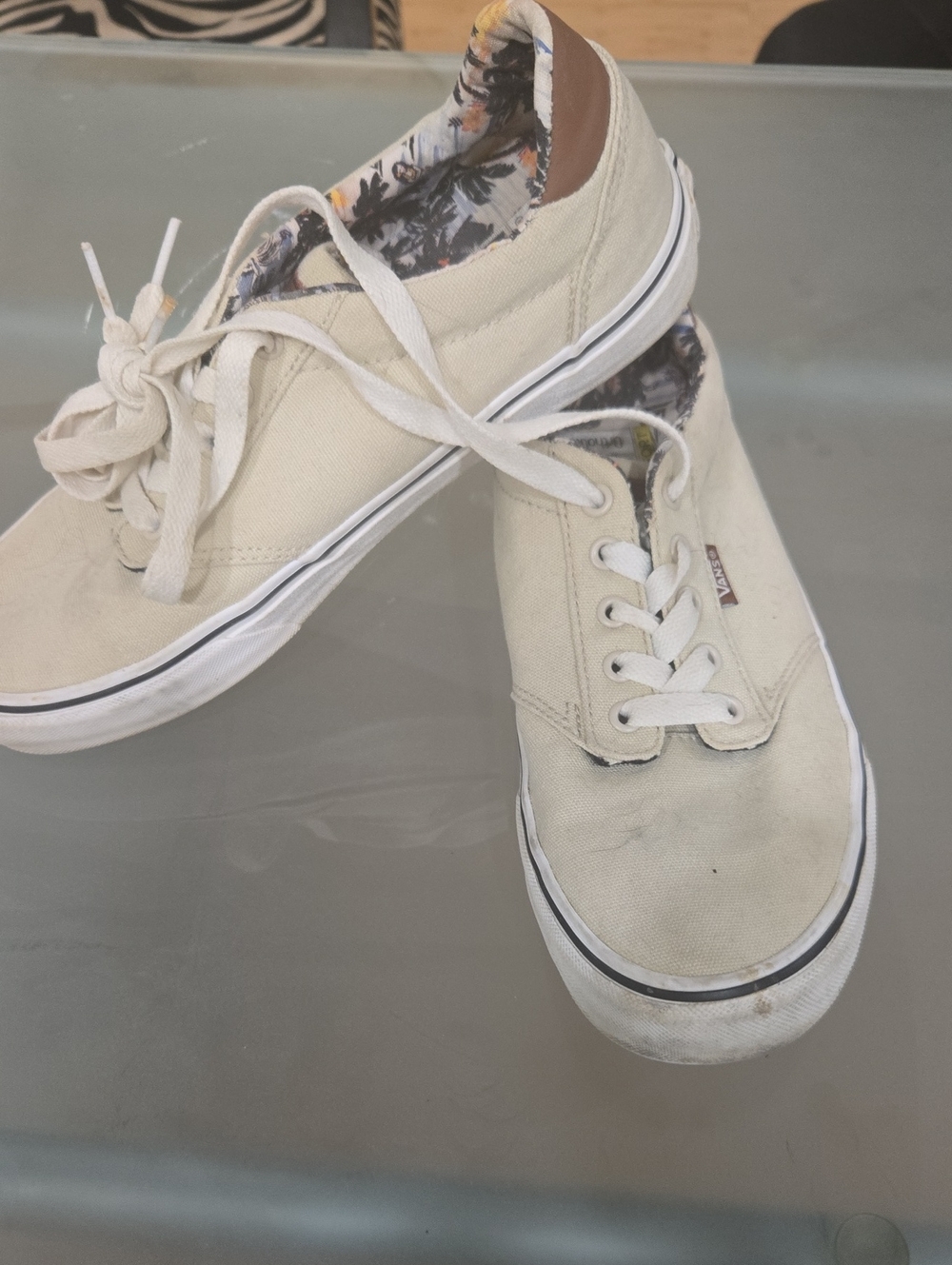 Vans Cream Canvas Slip-On with Floral Liner